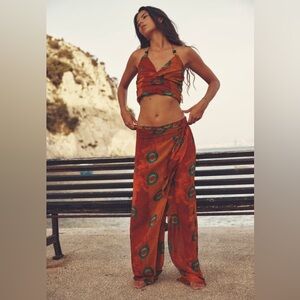 Boho Orange and Green Halter Top and Pant Set